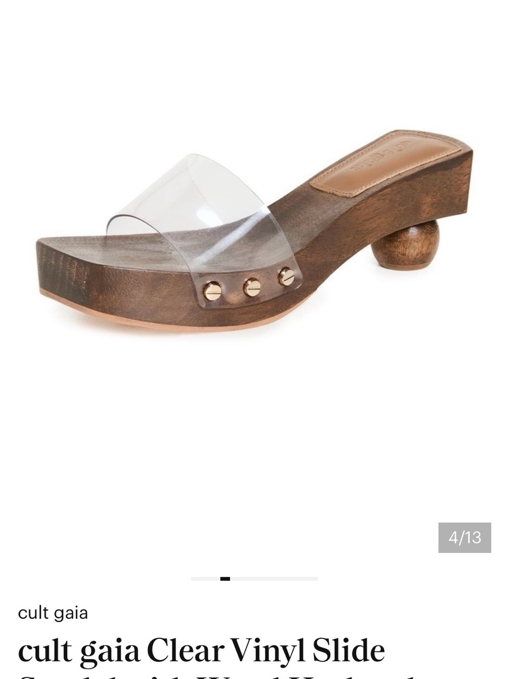 Cult Gaia Clear Vinyl Slide Mule in Brown Wood size 38